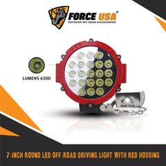 Force USA 7-Inch White Round Work Light, High-Intensity LED Off-Road Lamp, Powerful Illumination for Trucks, SUVs, 4x4s & Heavy-Duty Vehicles