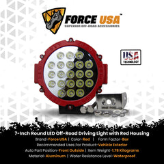 Force USA 7-Inch White Round Work Light, High-Intensity LED Off-Road Lamp, Powerful Illumination for Trucks, SUVs, 4x4s & Heavy-Duty Vehicles