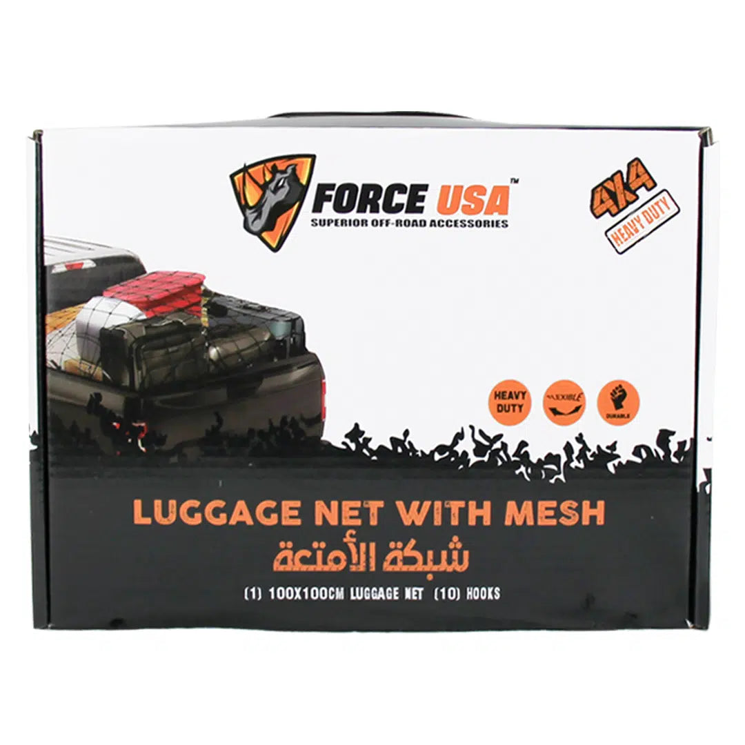 FORCE USA Highly Elastic Cargo Net + Mesh 100×100 cm – 10 Hooks, Heavy-Duty Load Securing Net