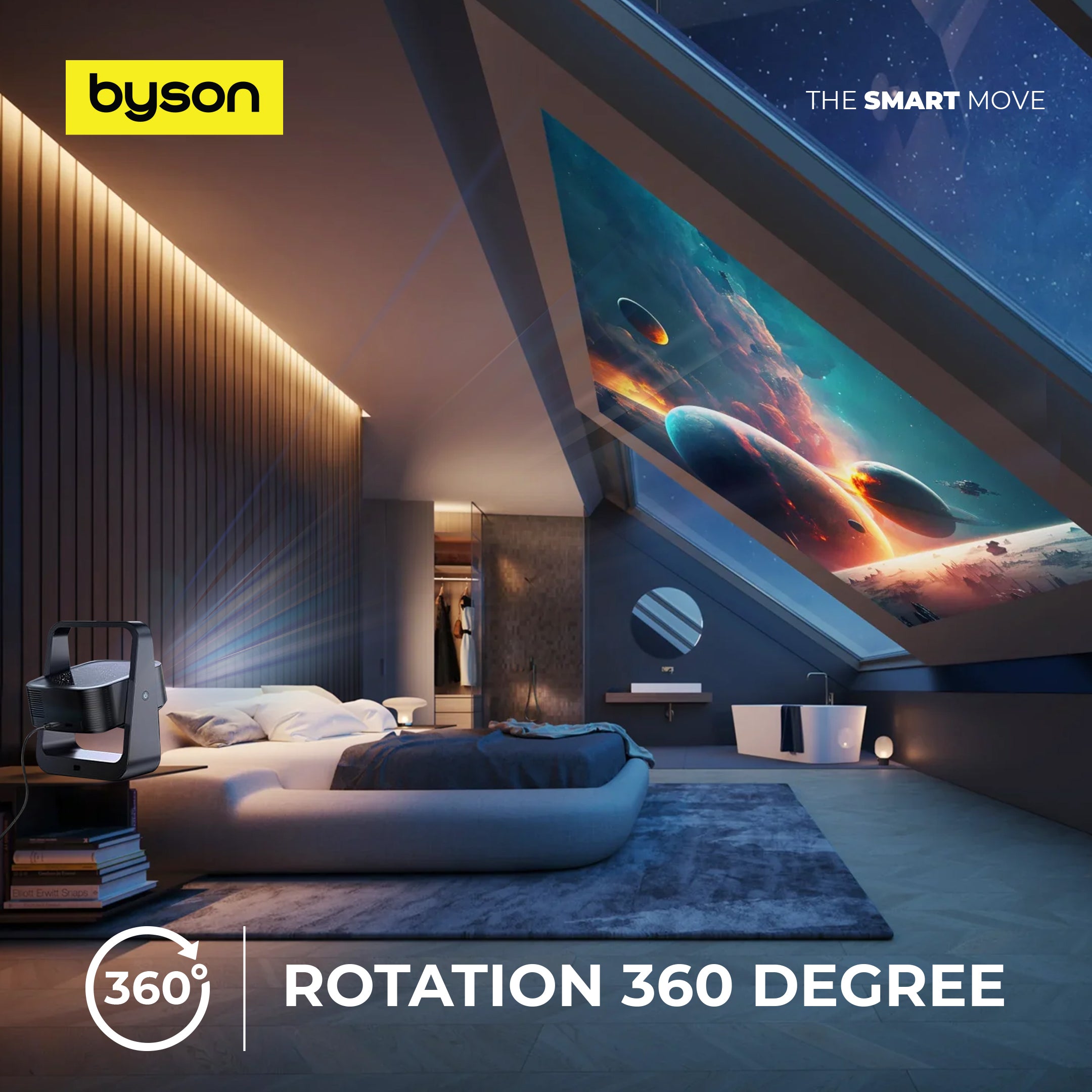 جهاز عرض منزلي ذكي من بيسون أورورا، واي فاي 5G، HDR بدقة 4K، أندرويد 13، دوران 360 درجة، جهاز عرض صغير محمول للأفلام والعروض التقديمية والألعاب والسفر، شاشة من 50 إلى 150 بوصة