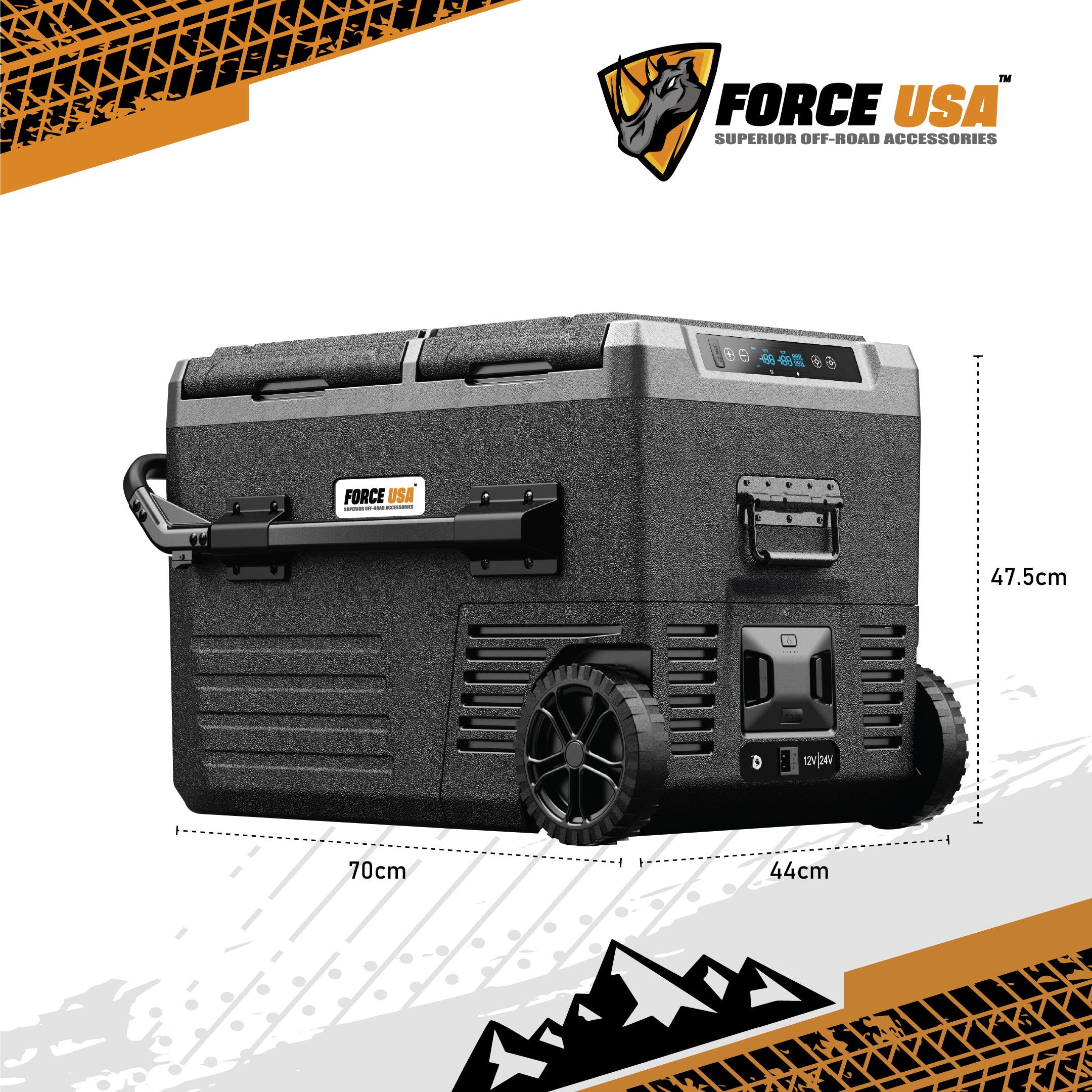 Portable Fridge 45L – Touch Temperature Control, USB Port, LED Light, Battery Protection, 20°C to -18°C Cooling Range – Ideal for Car, Camping, Travel & Outdoor Use