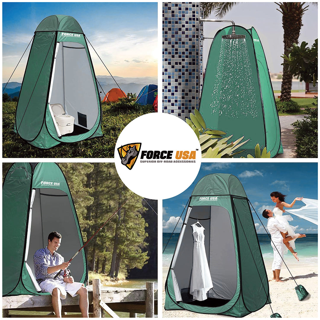 Force USA Green Portable Pop Up Shower Tent Spacious Changing Room for Camping, Hiking, Beach, Toilet, Shower, Bathroom