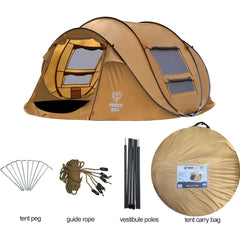 FORCE USA Pop-Up Camping Tent – Automatic Setup, Waterproof & Sunproof, Ventilated Design, Durable 190T Polyester, Hydrostatic Head 2000mm – For 2-3 Person Outdoor Use