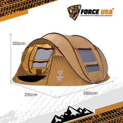 FORCE USA Pop-Up Camping Tent – Automatic Setup, Waterproof & Sunproof, Ventilated Design, Durable 190T Polyester, Hydrostatic Head 2000mm – For 2-3 Person Outdoor Use