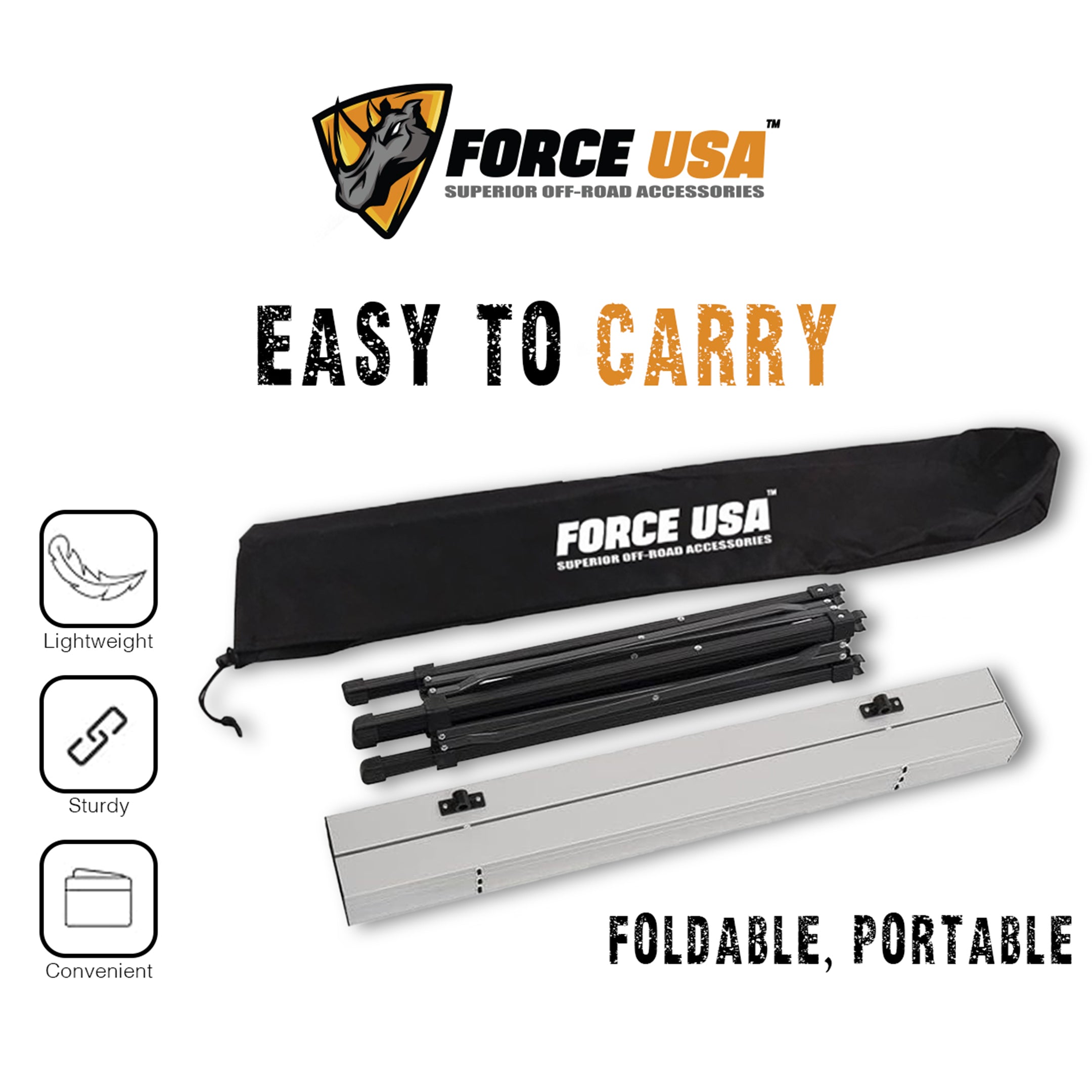 FORCE USA Portable Folding Camping Table, Lightweight Aluminum Table for 2–4 Persons with Carry Bag, Ideal for Camping, Hiking, Picnics, BBQs & Beach Trips