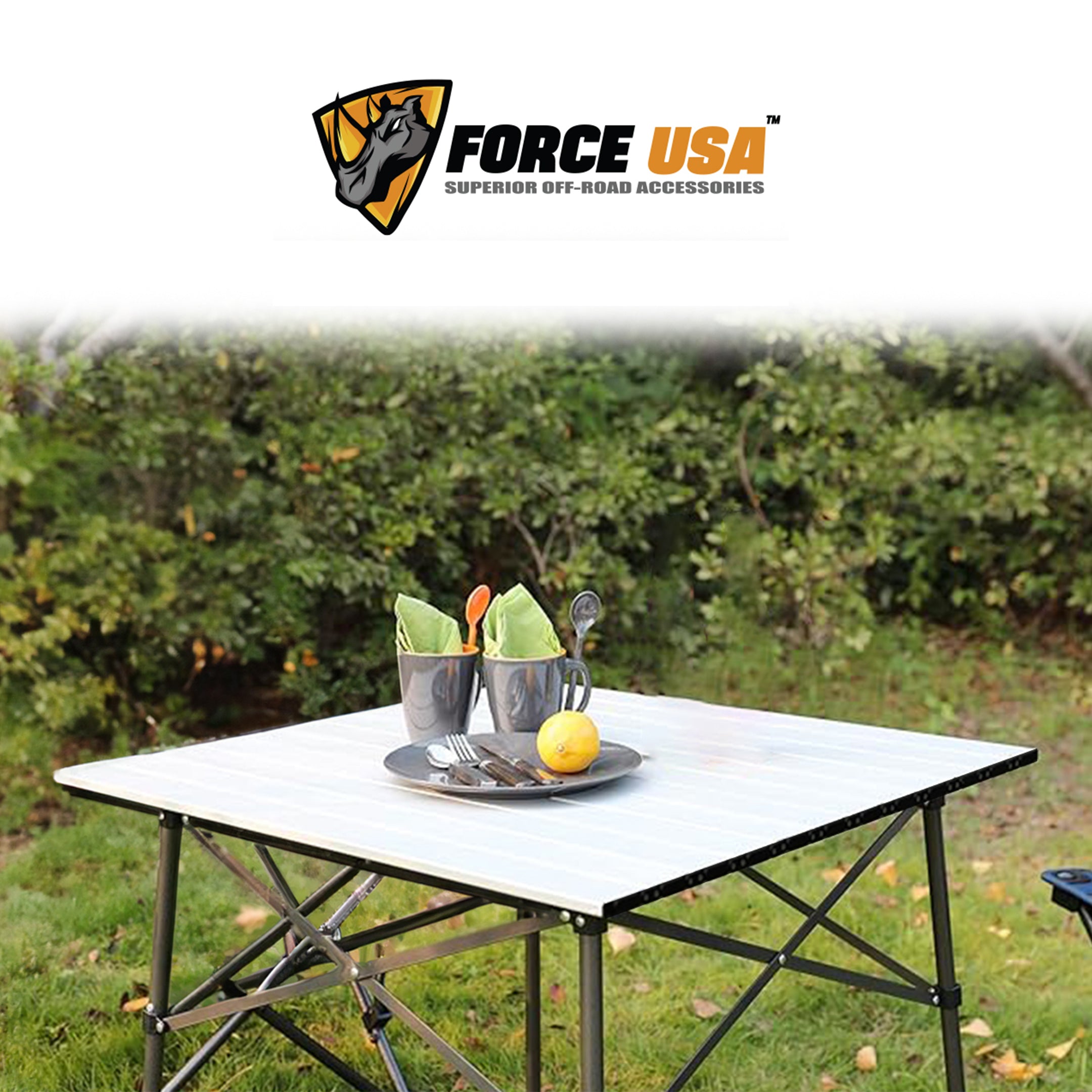 FORCE USA Portable Folding Camping Table, Lightweight Aluminum Table for 2–4 Persons with Carry Bag, Ideal for Camping, Hiking, Picnics, BBQs & Beach Trips