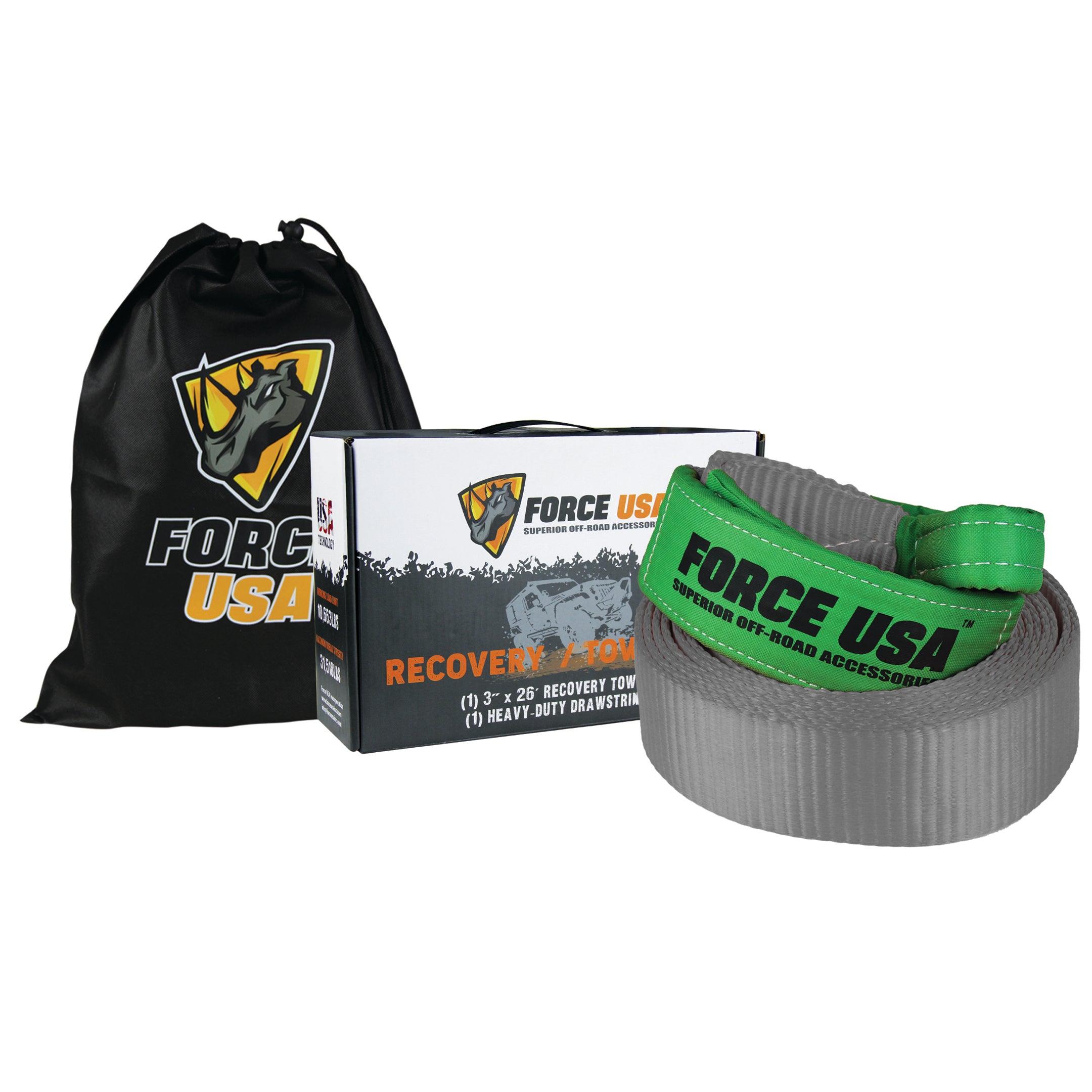 FORCE USA Recovery Tow Strap – Orange Heavy-Duty Strap for Off-Road Recoveries & Towing Challenges, Reliable, Strong & Built for Extreme Conditions