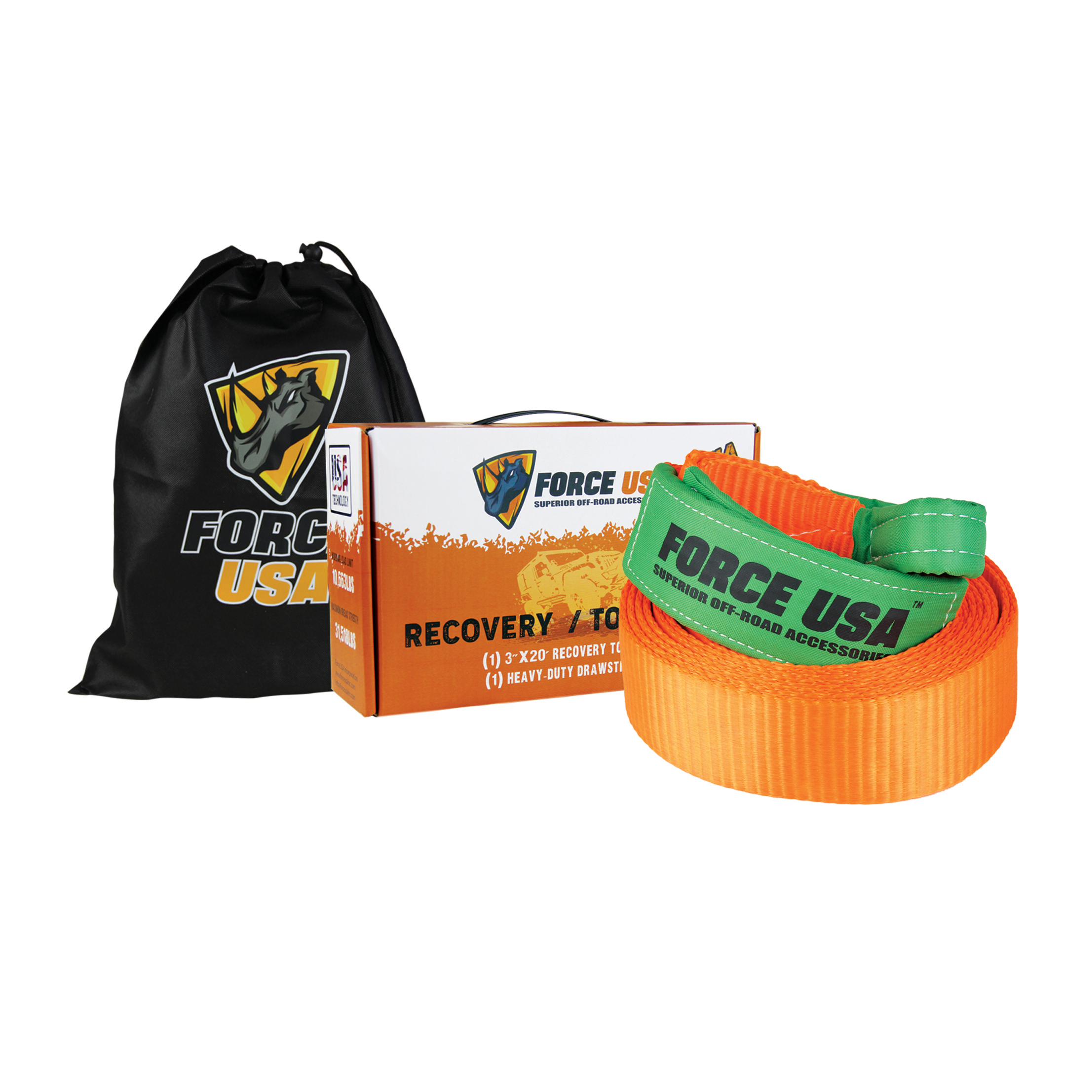 FORCE USA Recovery Tow Strap – Orange Heavy-Duty Strap for Off-Road Recoveries & Towing Challenges, Reliable, Strong & Built for Extreme Conditions