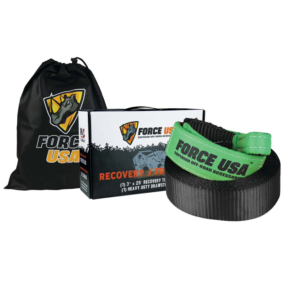 FORCE USA Recovery Tow Strap – Orange Heavy-Duty Strap for Off-Road Recoveries & Towing Challenges, Reliable, Strong & Built for Extreme Conditions