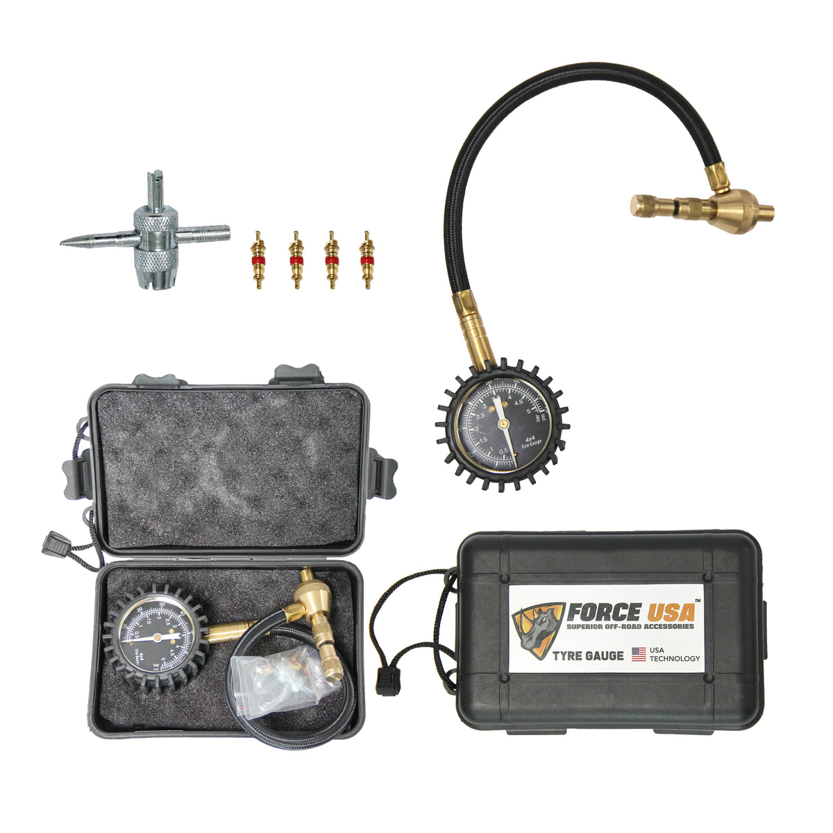 Force USA Analog Tire Deflator, Accurate Air Pressure Reading & Adjustment Tool, with Nice Analog Display & Portable Case, Compatible with All Cars, Trucks, Bicycles, & Motorcycles