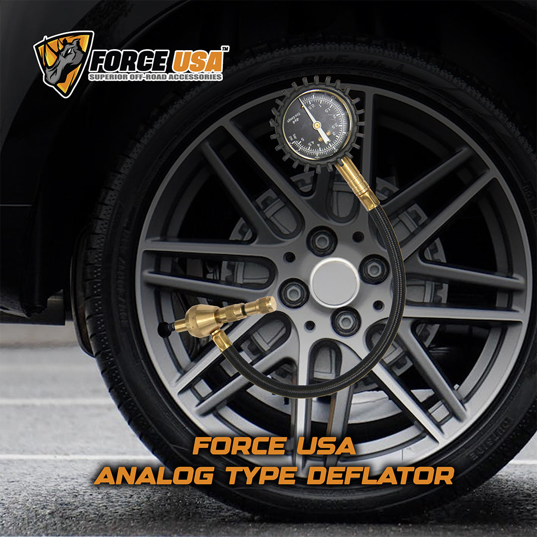 Force USA Analog Tire Deflator, Accurate Air Pressure Reading & Adjustment Tool, with Nice Analog Display & Portable Case, Compatible with All Cars, Trucks, Bicycles, & Motorcycles