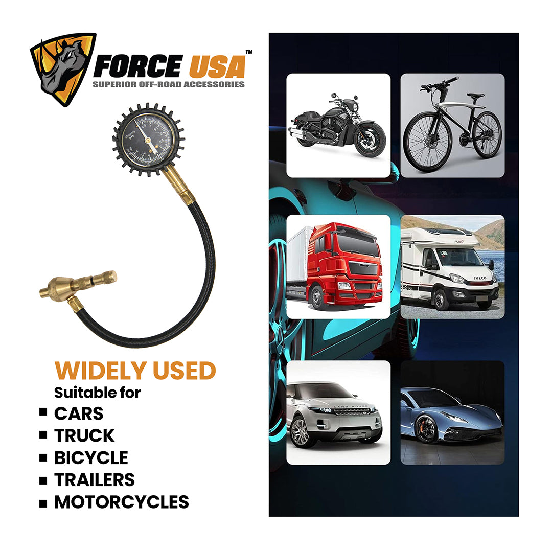 Force USA Analog Tire Deflator, Accurate Air Pressure Reading & Adjustment Tool, with Nice Analog Display & Portable Case, Compatible with All Cars, Trucks, Bicycles, & Motorcycles
