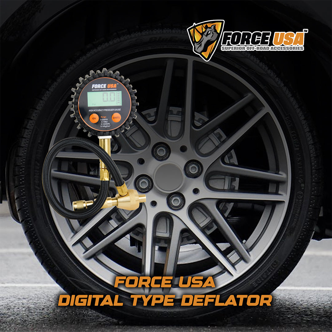 Force USA Digital Tire Deflator, 2 in 1 Function, Accurate Air Pressure Reading & Adjustment Tool & Deflation System, with Nice Digital Display & Portable Case, Compatible with All Cars, Trucks, Bicycles, & Motorcycles