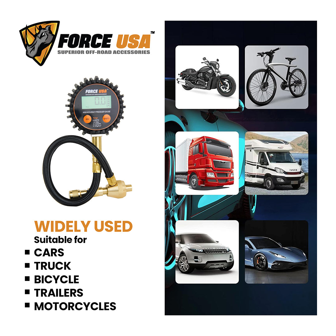 Force USA Digital Tire Deflator, 2 in 1 Function, Accurate Air Pressure Reading & Adjustment Tool & Deflation System, with Nice Digital Display & Portable Case, Compatible with All Cars, Trucks, Bicycles, & Motorcycles