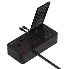 BSON Multi-Power Socket Extension 8-port fast-charging power socket with built-in cables and detachable mobile stand for convenient, organized charging.