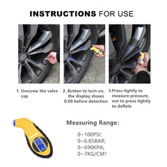 Force USA Compact Digital Tire Gauge, Portable Tire Measurment Tool for Safer Driving & Extended Tire Life, Precise & Accurate Reading, with Digital LED Display & Multiple Reading Metrics, Bar, PSI, KG/CM, Yellow Color