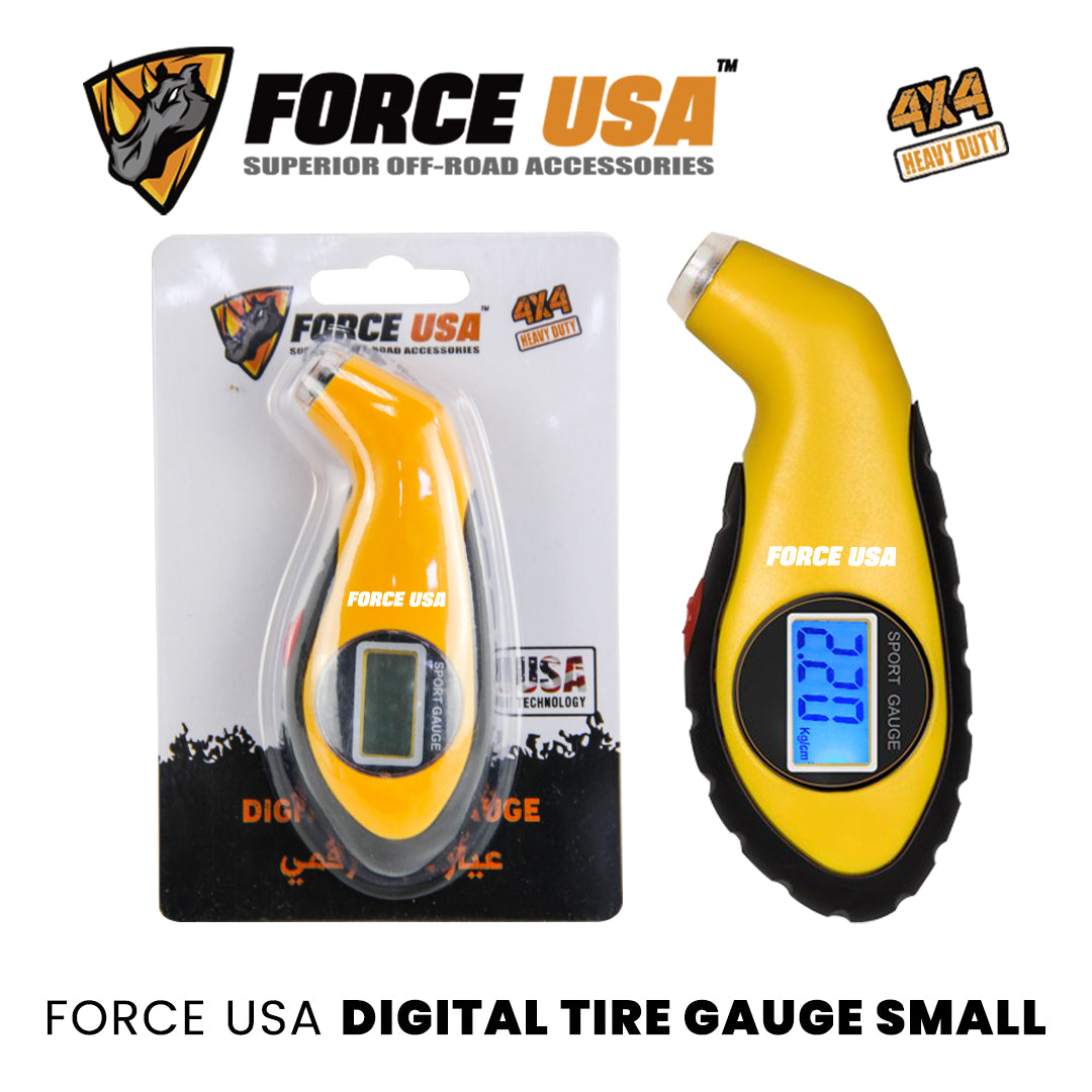 Force USA Compact Digital Tire Gauge, Portable Tire Measurment Tool for Safer Driving & Extended Tire Life, Precise & Accurate Reading, with Digital LED Display & Multiple Reading Metrics, Bar, PSI, KG/CM, Yellow Color